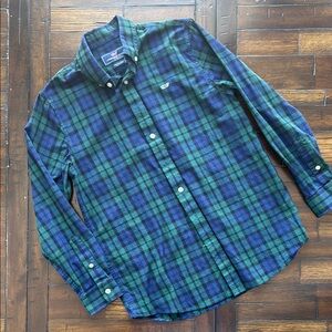 Vineyard Vines Boys Size Large (16) Green and Blue Plaid Button Shirt
